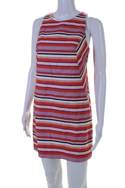 Trina Turk Womens Cotton Blend Striped Round Neck Mini Dress Orange Size 2