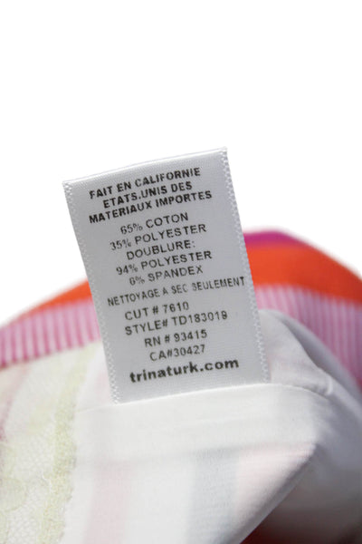 Trina Turk Womens Cotton Blend Striped Round Neck Mini Dress Orange Size 2