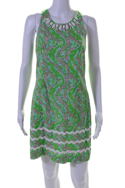 Lily Pulitzer Womens Cotton Abstract Print Beaded Sleeveless Dress Green Size 4