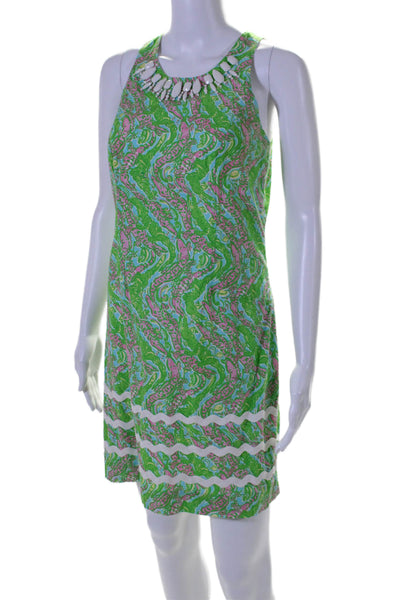 Lily Pulitzer Womens Cotton Abstract Print Beaded Sleeveless Dress Green Size 4