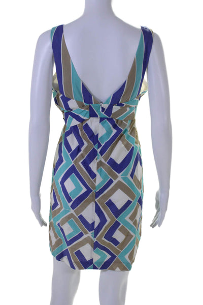 Trina Turk Womens Cotton Blend Geometric Print Sleeveless Dress Blue Size 6