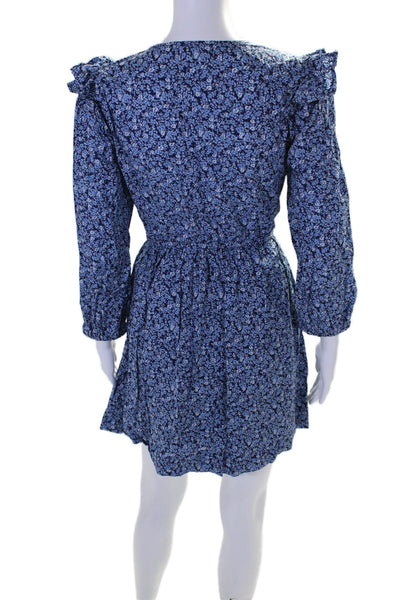 J Crew Womens Floral Print Long Sleeve Flare Dress Blue Size Medium