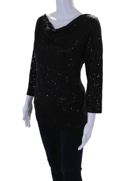 Eileen Fisher Womens Silk Sequined Long Sleeves Blouse Black Size Medium