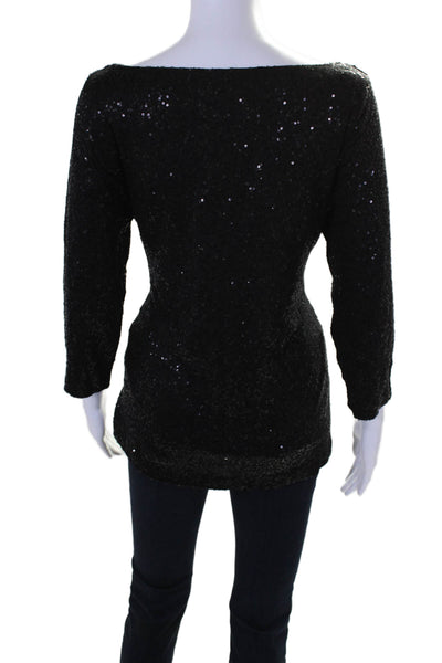 Eileen Fisher Womens Silk Sequined Long Sleeves Blouse Black Size Medium