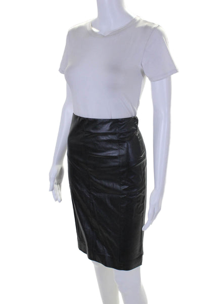 Blue Womens Leather Straight Midi Fabric Block Back Slit Skirt Black Size M