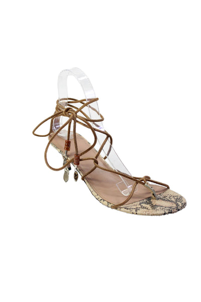 Isabel Marant Womens Stiletto Snakeskin Printed Strappy Sandals Brown Suede 41