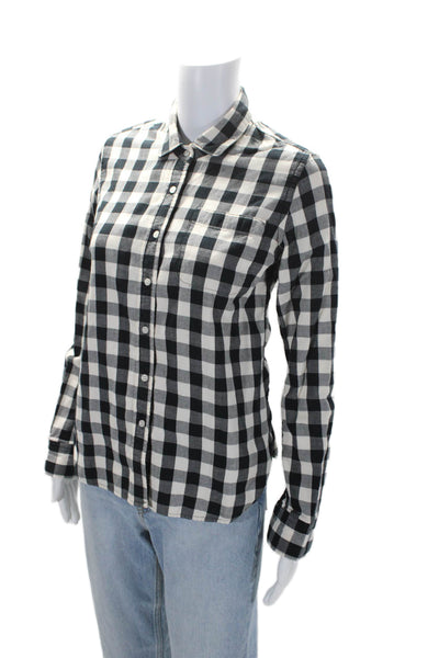 Shipley & Halmos Womens Black Collar Gingham Print Button Down Shirt Size S