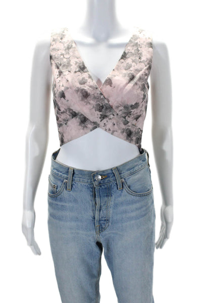 Robert Rodriguez Womens Cotton Pink Floral V-Neck Sleeveless Crop Top Size 0