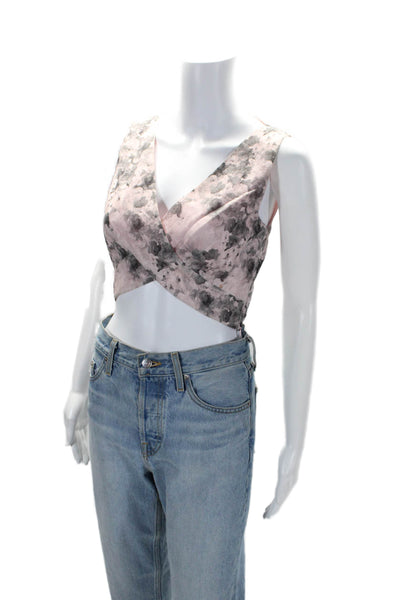 Robert Rodriguez Womens Cotton Pink Floral V-Neck Sleeveless Crop Top Size 0