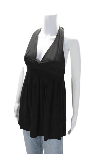 Amanda Uprichard Womens Black Ruffle Strap V-Neck Sleeveless Blouse Top Size S