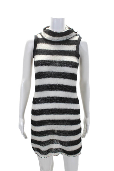 Free People Womens Black White Striped Cowl Neck Sleeveless Mini Dress Size S