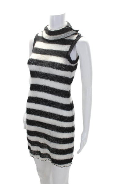 Free People Womens Black White Striped Cowl Neck Sleeveless Mini Dress Size S