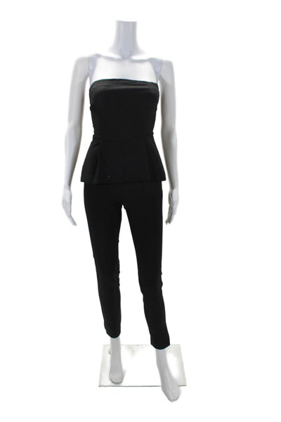 Zara Womens Cotton Black Strapless Skinny Leg Zip Back Peplum Jumpsuit Size XS