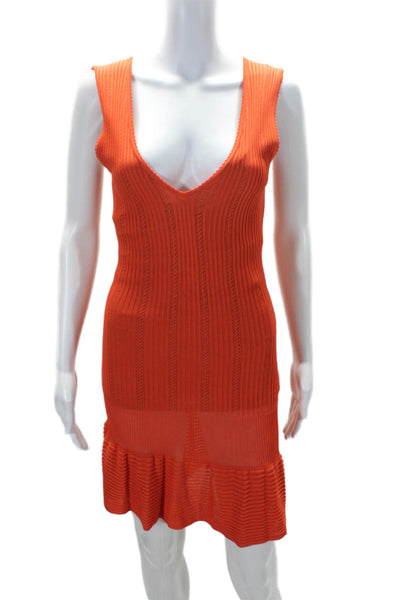 Alaia Women's V-Neck Sleeveless Tiered Fitted Mini Dress Orange Size XS