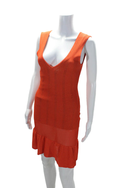 Alaia Women's V-Neck Sleeveless Tiered Fitted Mini Dress Orange Size XS