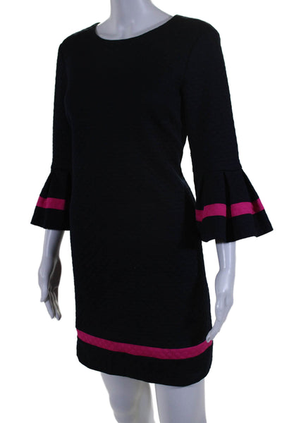 Eliza J Womens Back Zip 3/4 Flare Sleeve Scoop Neck Shift Dress Navy Pink Size 6