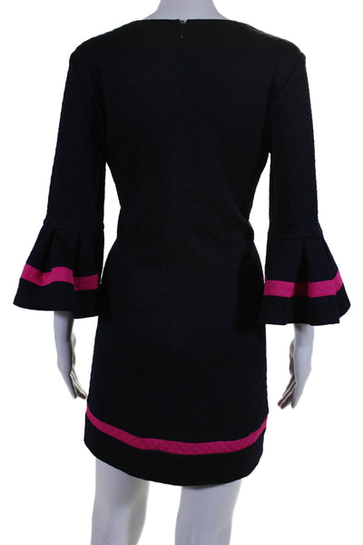 Eliza J Womens Back Zip 3/4 Flare Sleeve Scoop Neck Shift Dress Navy Pink Size 6