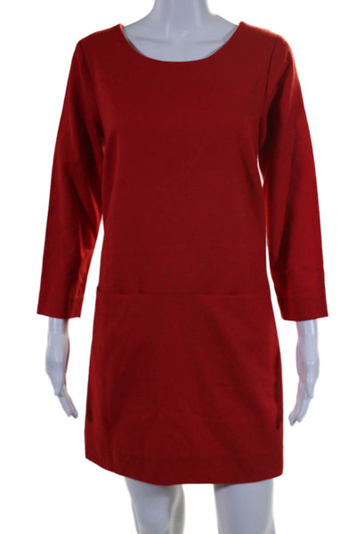 J Crew Womens Back Zip 3/4 Sleeve Scoop Neck Shift Dress Red Wool Size 4