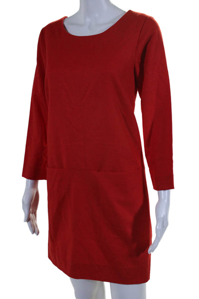 J Crew Womens Back Zip 3/4 Sleeve Scoop Neck Shift Dress Red Wool Size 4