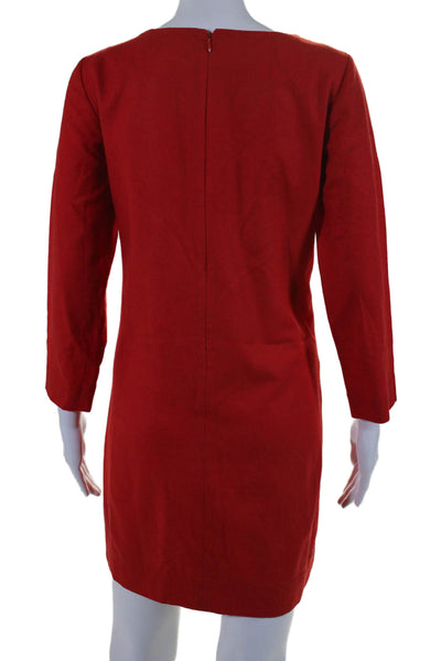 J Crew Womens Back Zip 3/4 Sleeve Scoop Neck Shift Dress Red Wool Size 4