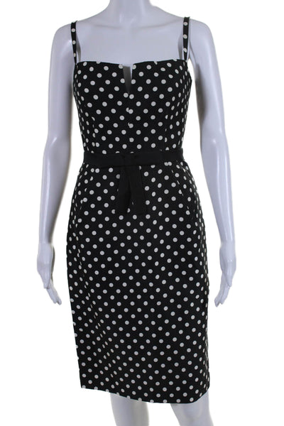 Milly Womens Back Zip Spaghetti Strap V Neck Polka Dot Dress Black White Size 4