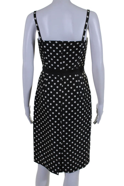 Milly Womens Back Zip Spaghetti Strap V Neck Polka Dot Dress Black White Size 4