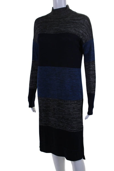 Rag & Bone Womens Long Sleeve Mock Neck Striped Dress Navy Gray Size Small