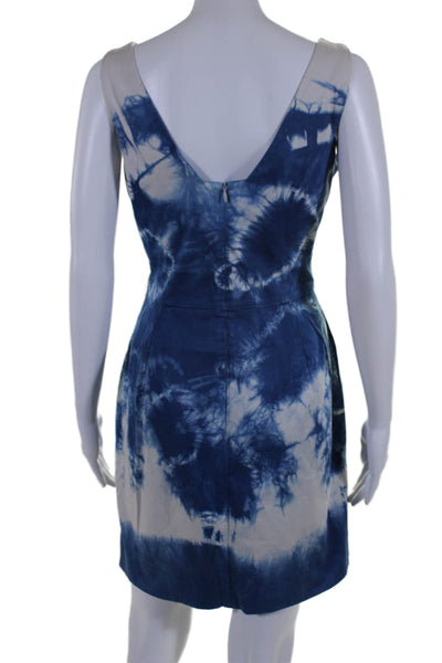 Cue Womens Back Zip Sleeveless Square Neck Tie Dyed Dress Blue White Size 10