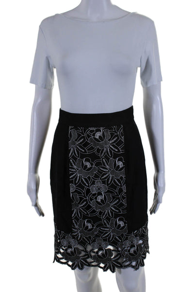 Tibi Womens Back Zip Knee Length Floral Lace Pencil Skirt Black White Size 4