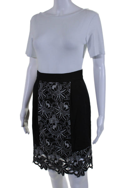 Tibi Womens Back Zip Knee Length Floral Lace Pencil Skirt Black White Size 4