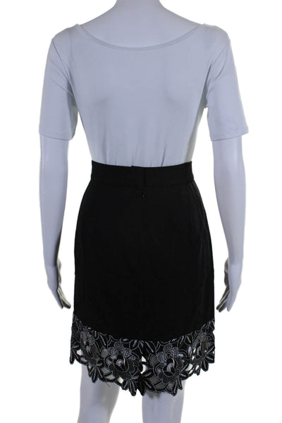 Tibi Womens Back Zip Knee Length Floral Lace Pencil Skirt Black White Size 4