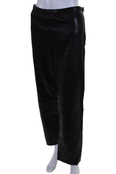 Piazza Sempione Womens Side Zip High Rise Leather Pants Black Size IT 48