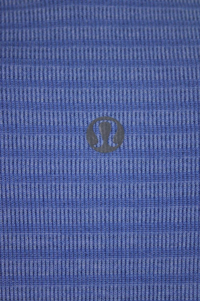 Lululemon Womens Long Sleeve Scoop Neck Striped Logo Tee Shirt Blue Size 8