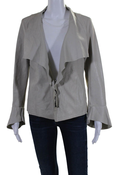 Zenobia Womens Long Sleeve Draped Open Front Leather Jacket Beige Size 10