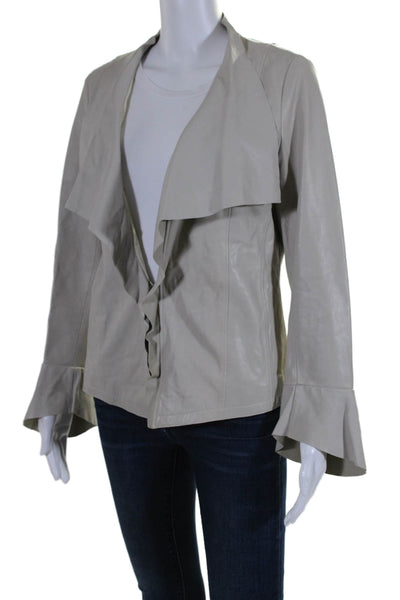 Zenobia Womens Long Sleeve Draped Open Front Leather Jacket Beige Size 10