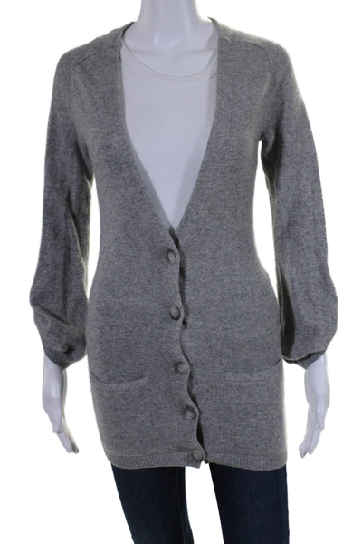 Theory Womens Button Front V Neck Cashmere Cardigan Sweater Gray Size Petite