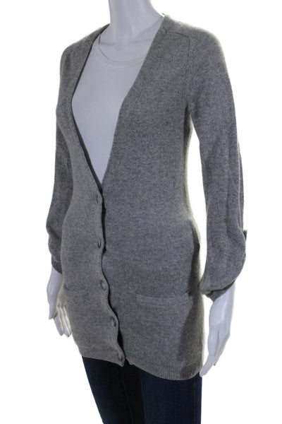 Theory Womens Button Front V Neck Cashmere Cardigan Sweater Gray Size Petite