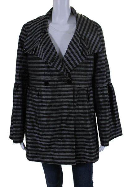 Samuel Dong Womens Double Breasted Collared Striped Jacket Black Gray Size Large