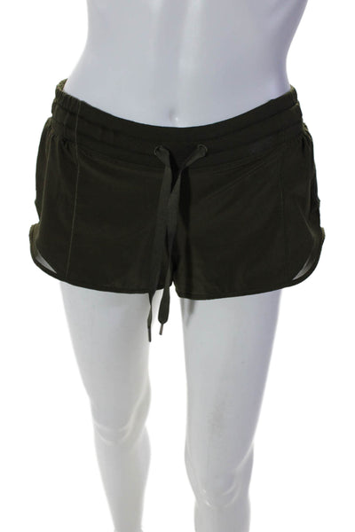 Lululemon Womens Mid Rise Drawstring Mesh Trim Short Shorts Green Size 4