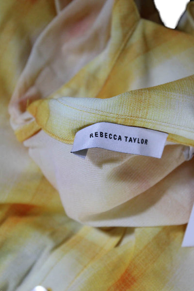 Rebecca Taylor Womens Button Front Collared V Neck Plaid Shirt Yellow Size Small