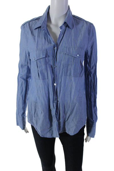 Vince Womens Cotton Long Sleeve Striped Button Down Shirt Blue Size 10