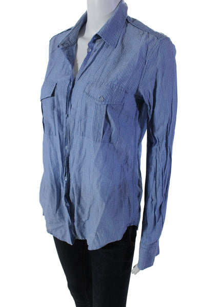 Vince Womens Cotton Long Sleeve Striped Button Down Shirt Blue Size 10