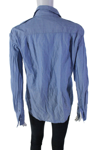 Vince Womens Cotton Long Sleeve Striped Button Down Shirt Blue Size 10