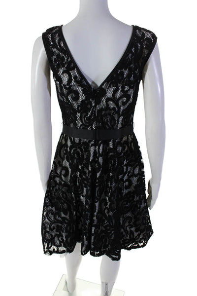 Betsy & Adam Womens Embroidered Sleeveless Belted A Line Dress Black White Size