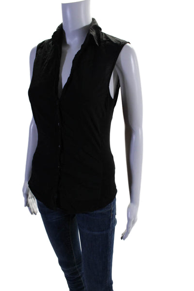 Standard James Perse Womens Black Cotton Collar Sleeveless Blouse Top Size 1