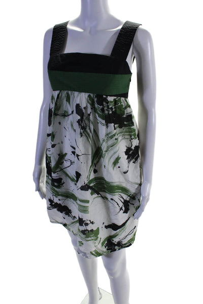 Robert Rodriguez Womens Silk Green Printed Square Neck Lined Shift Dress Size 4