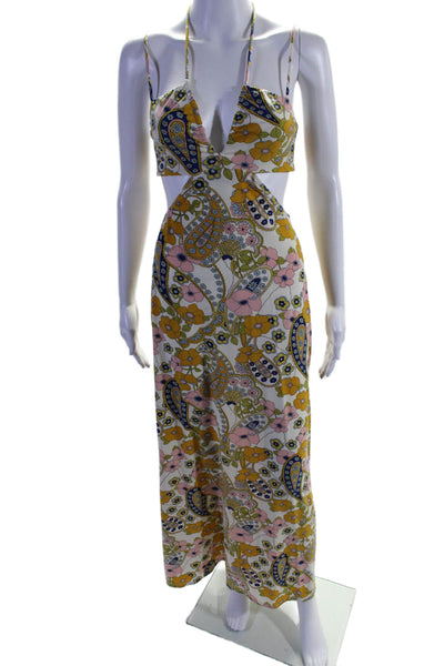 Wayf Womens Multicolor Floral Cut Out V-Neck Sleeveless Maxi Dress Size XS