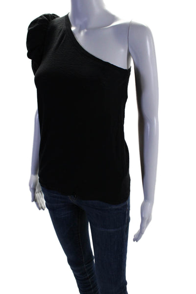 Nation LTD Womens Black Cotton One Shoulder Short Sleeve Blouse Top Size XS