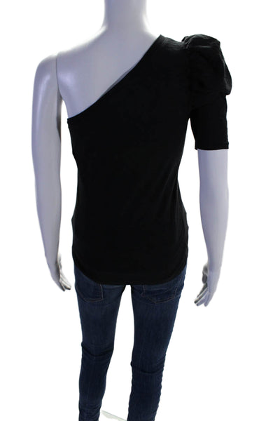 Nation LTD Womens Black Cotton One Shoulder Short Sleeve Blouse Top Size XS