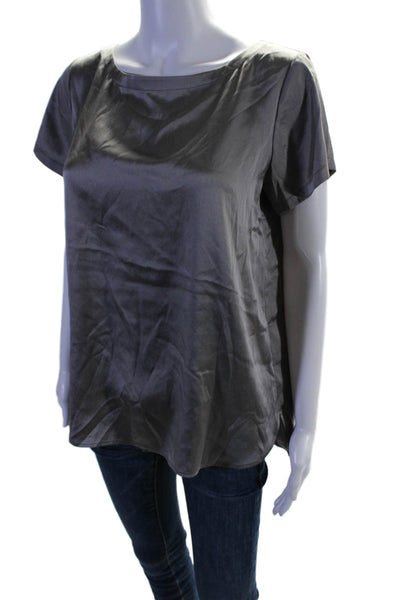 Eileen Fisher Womens Silk Short Sleeve Round Neck Fancy Blouse Gray Size XS